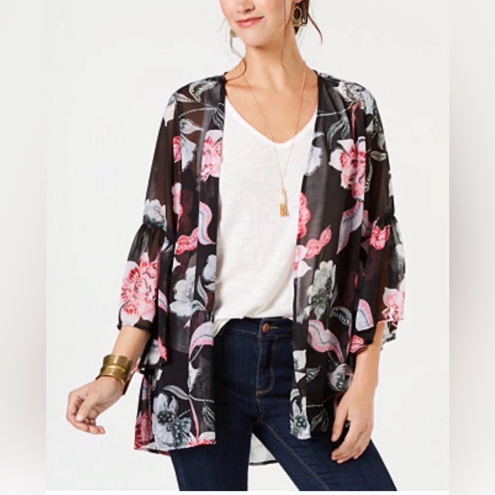 Festival wear- Style & Co. Black Floral Kimono size large